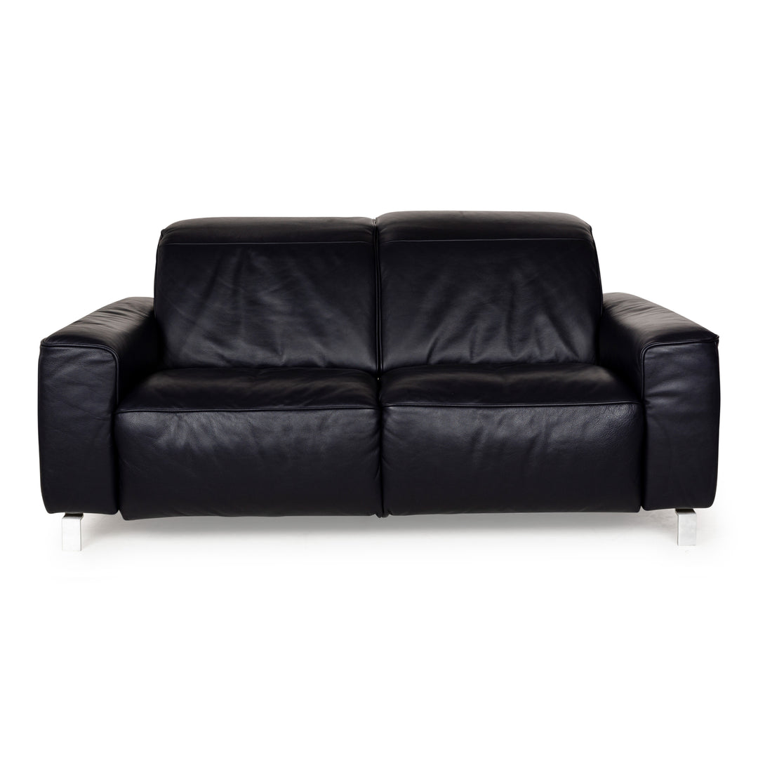 Musterring MR 6070 Leder Zweisitzer Dunkelblau Schwarz manuelle Funktion Sofa Couch