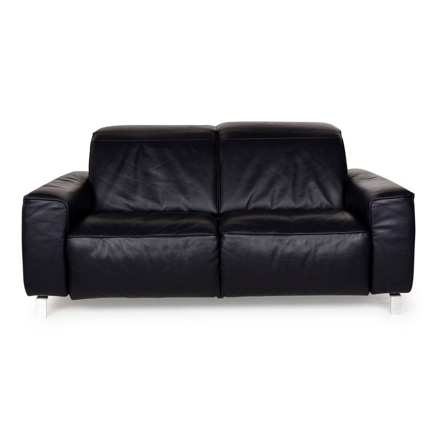 Musterring MR 6070 Leder Zweisitzer Dunkelblau Schwarz manuelle Funktion Sofa Couch