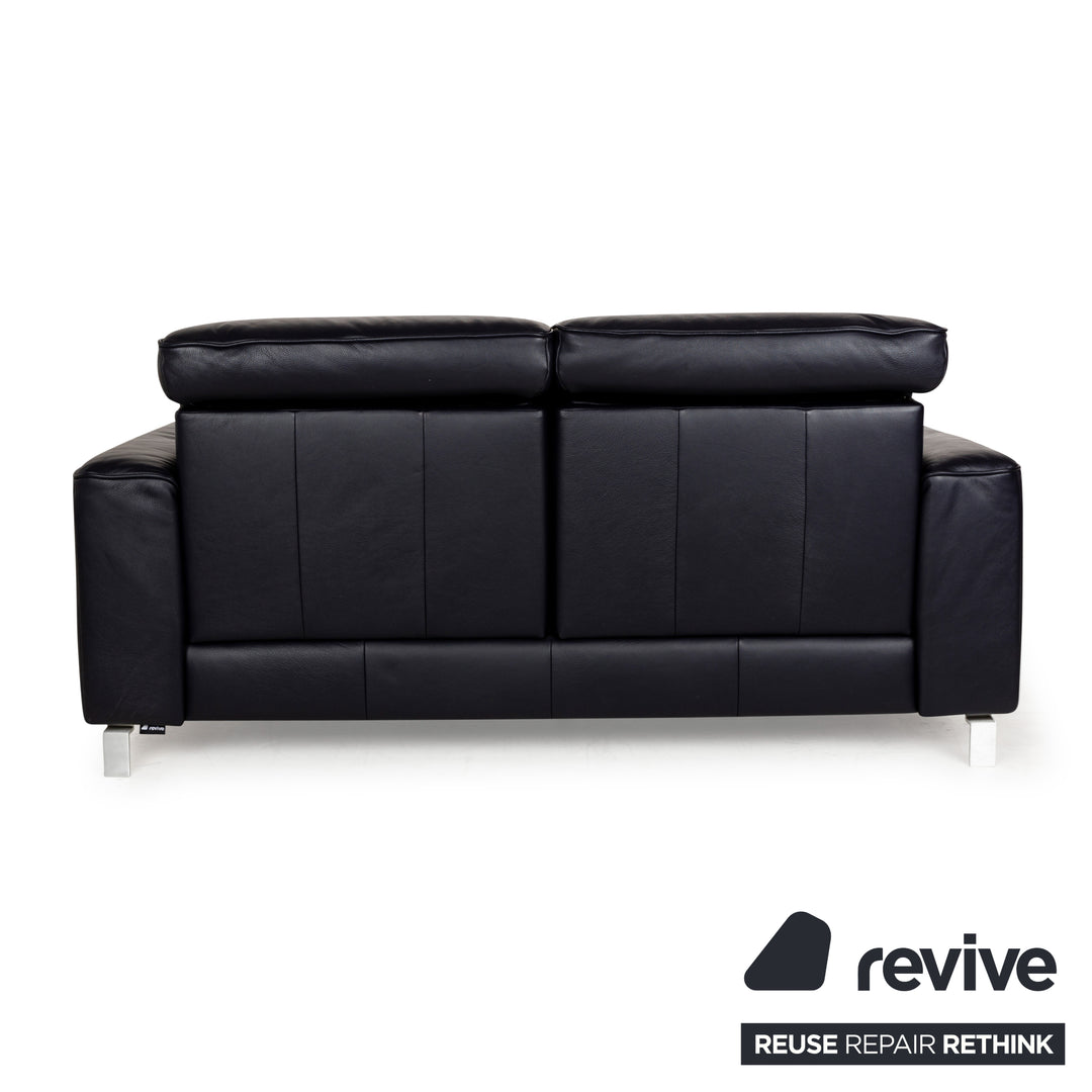 Musterring MR 6070 Leder Zweisitzer Dunkelblau Schwarz manuelle Funktion Sofa Couch