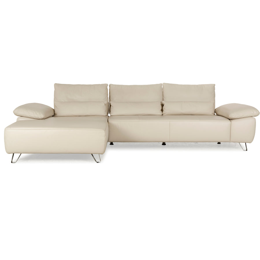 Musterring MR 680 leather corner sofa cream chaise longue left sofa couch chrome