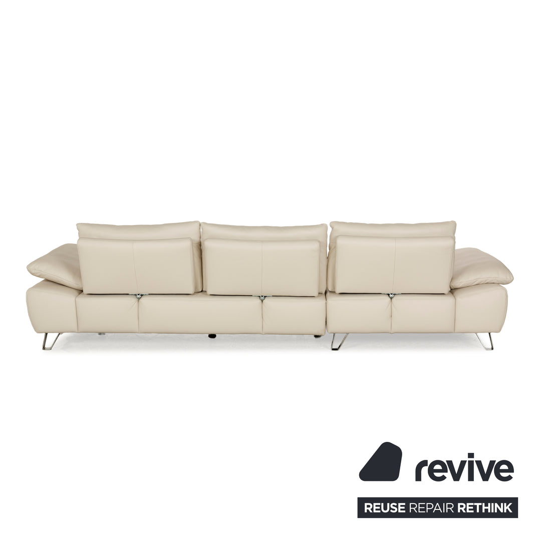 Canapé d'angle en cuir Musterring MR 680 crème, méridienne gauche, canapé chromé