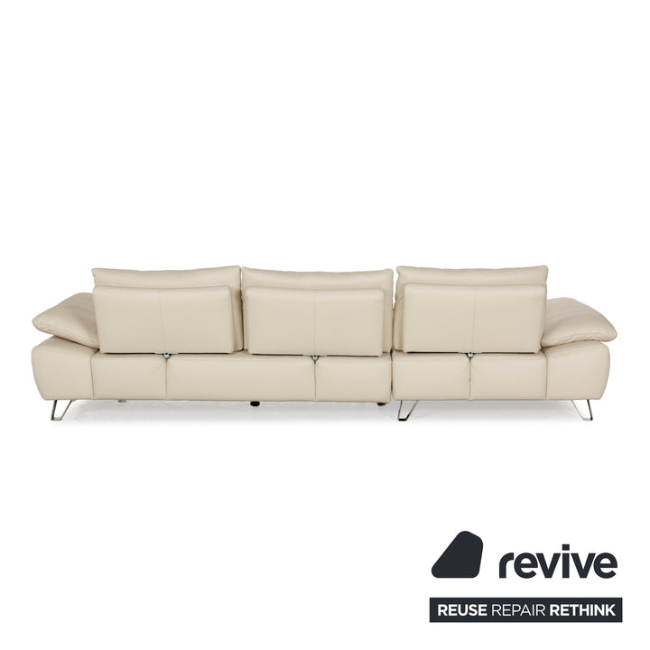 Canapé d'angle en cuir Musterring MR 680 crème, méridienne gauche, canapé chromé