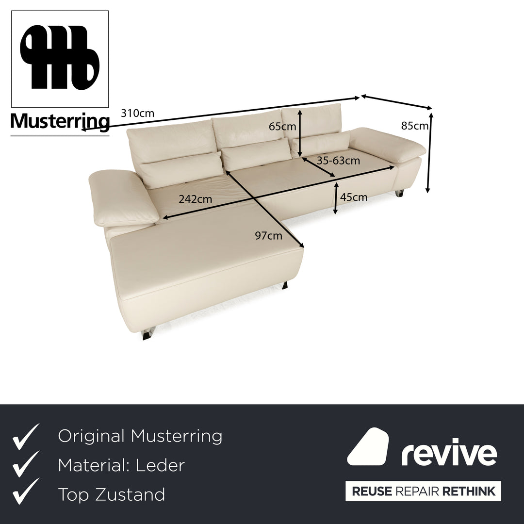 Musterring MR 680 leather corner sofa cream chaise longue left sofa couch chrome