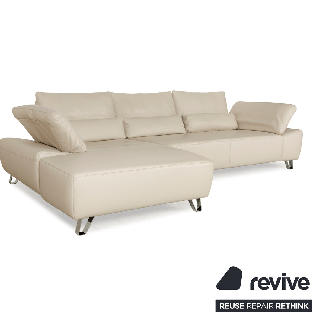 Canapé d'angle en cuir Musterring MR 680 crème, méridienne gauche, canapé chromé