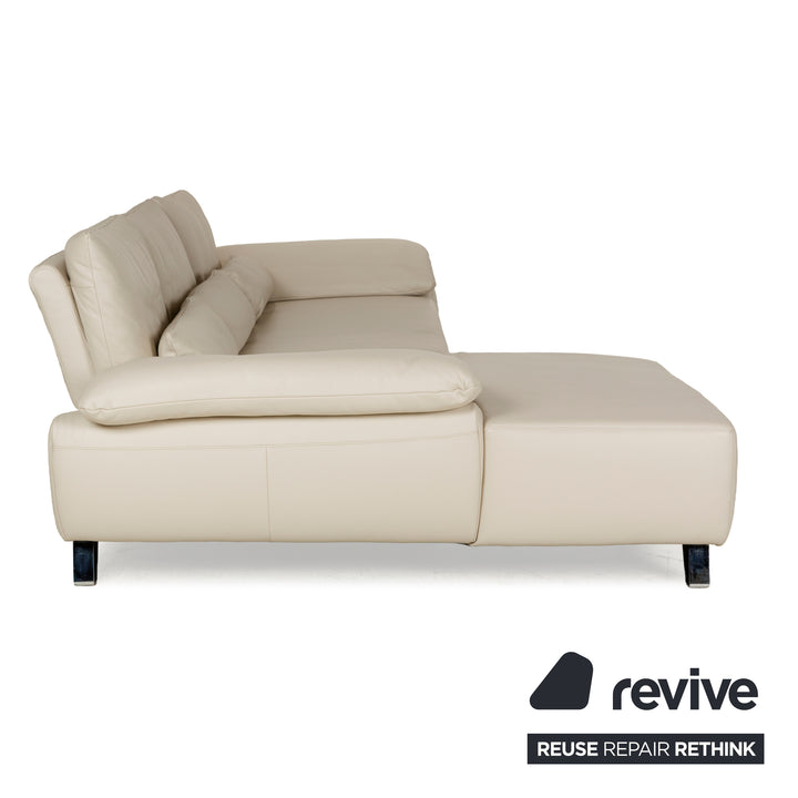 Canapé d'angle en cuir Musterring MR 680 crème, méridienne gauche, canapé chromé