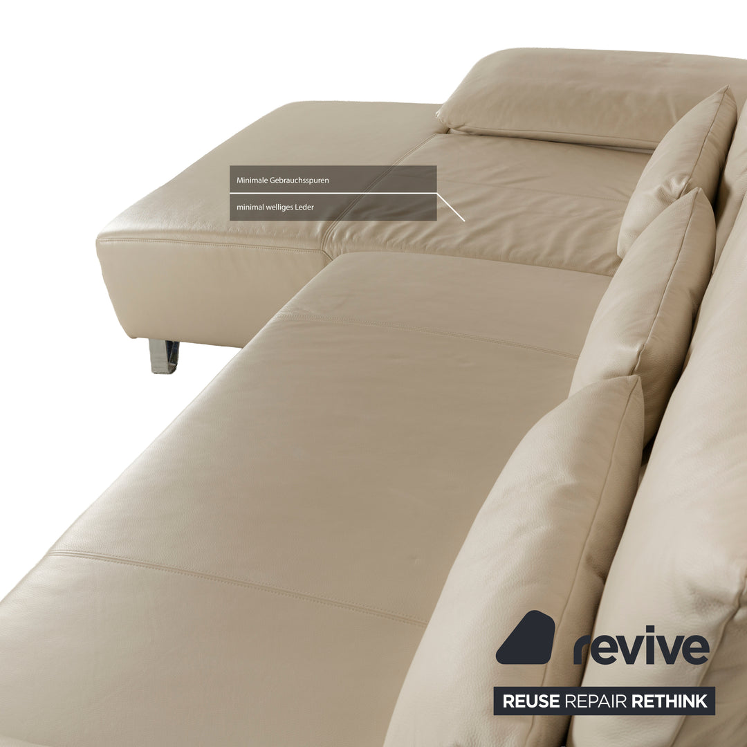 Canapé d'angle en cuir Musterring MR 680 crème, méridienne gauche, canapé chromé