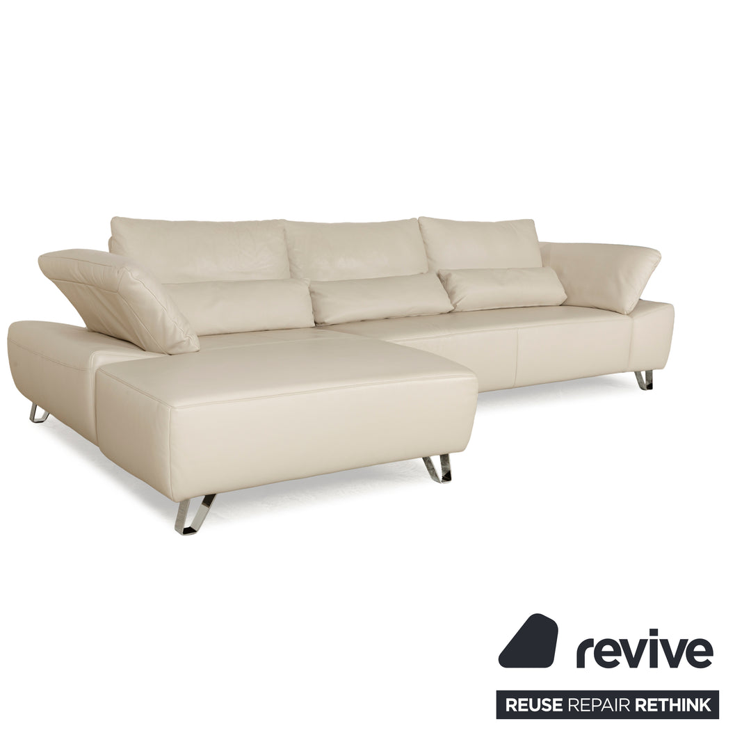 Canapé d'angle en cuir Musterring MR 680 crème, méridienne gauche, canapé chromé