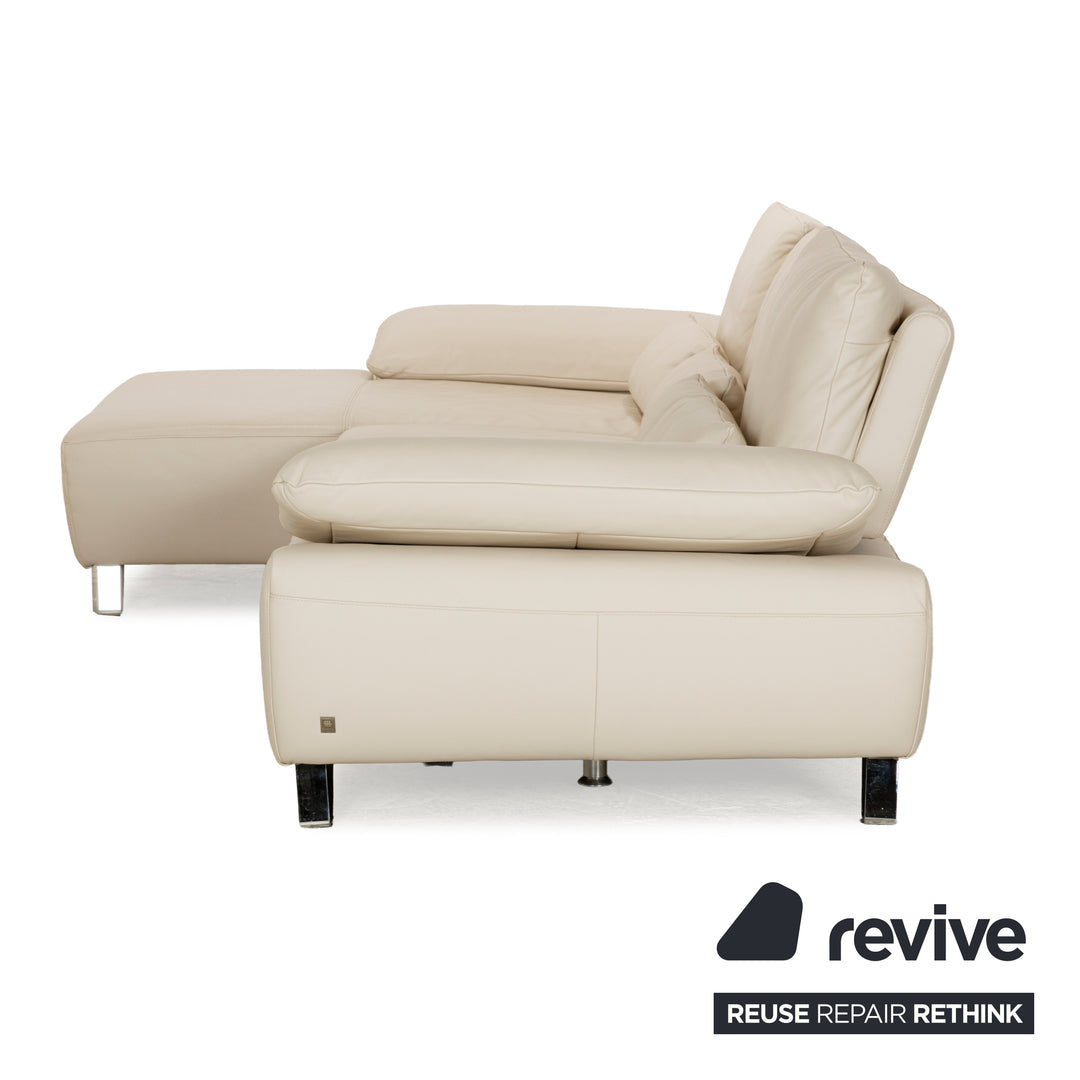 Canapé d'angle en cuir Musterring MR 680 crème, méridienne gauche, canapé chromé
