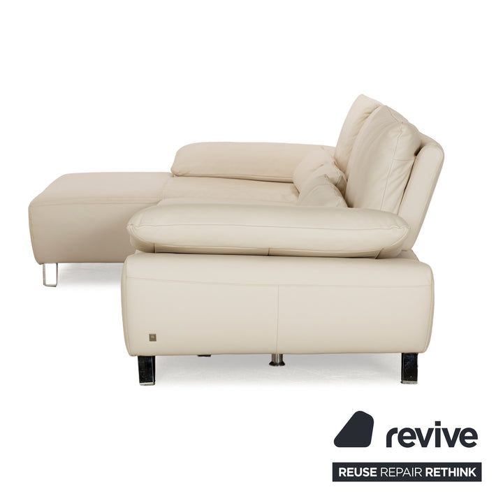 Canapé d'angle en cuir Musterring MR 680 crème, méridienne gauche, canapé chromé