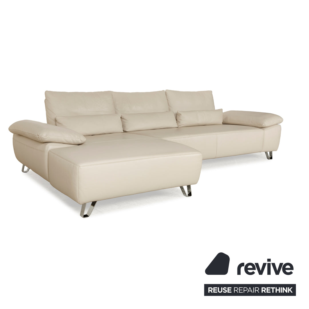 Canapé d'angle en cuir Musterring MR 680 crème, méridienne gauche, canapé chromé