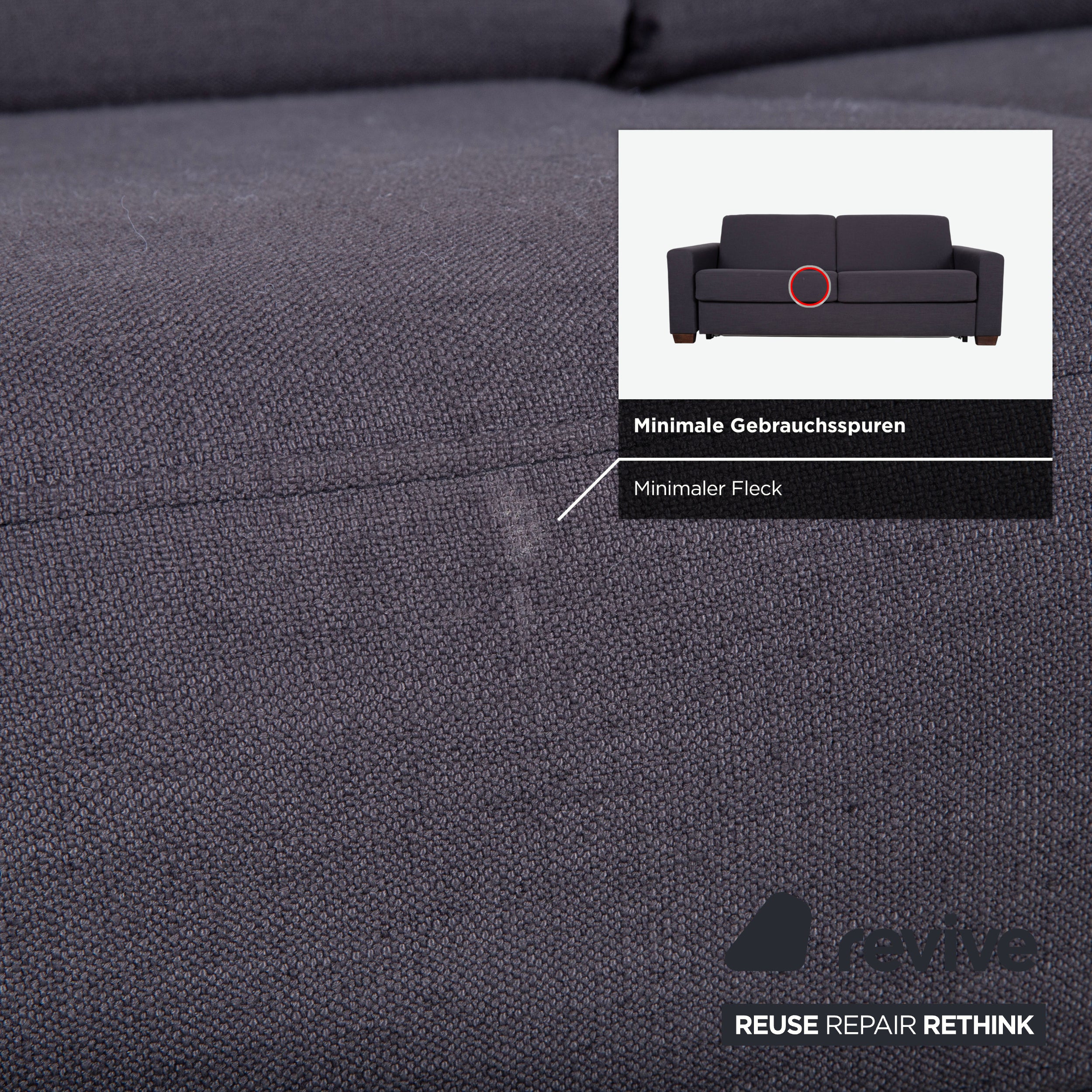Musterring MR 837 Fabric Two-Seater Anthracite Grey Sofa Couch Manual Sleeping Function