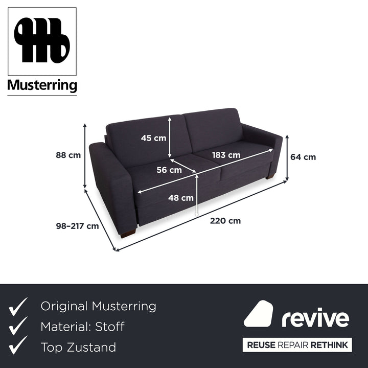 Musterring MR 837 Fabric Two-Seater Anthracite Grey Sofa Couch Manual Sleeping Function