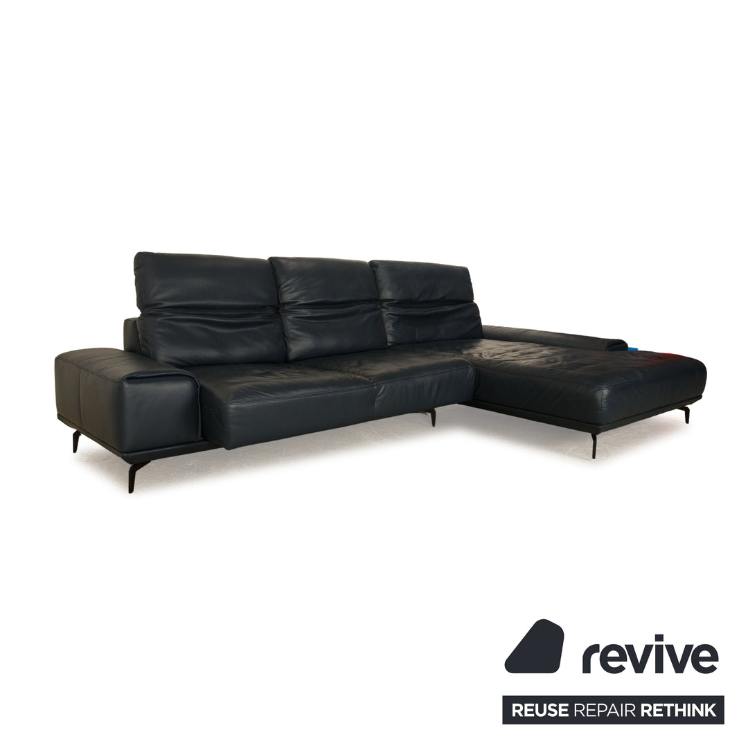 Musterring MR2490 Leather Corner Sofa Dark Blue Recamiere Right Sofa Couch Electric Function