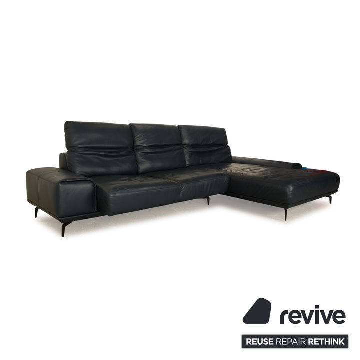 Musterring MR2490 Leder Ecksofa Dunkelblau Recamiere Rechts Sofa Couch elektrische Funktion