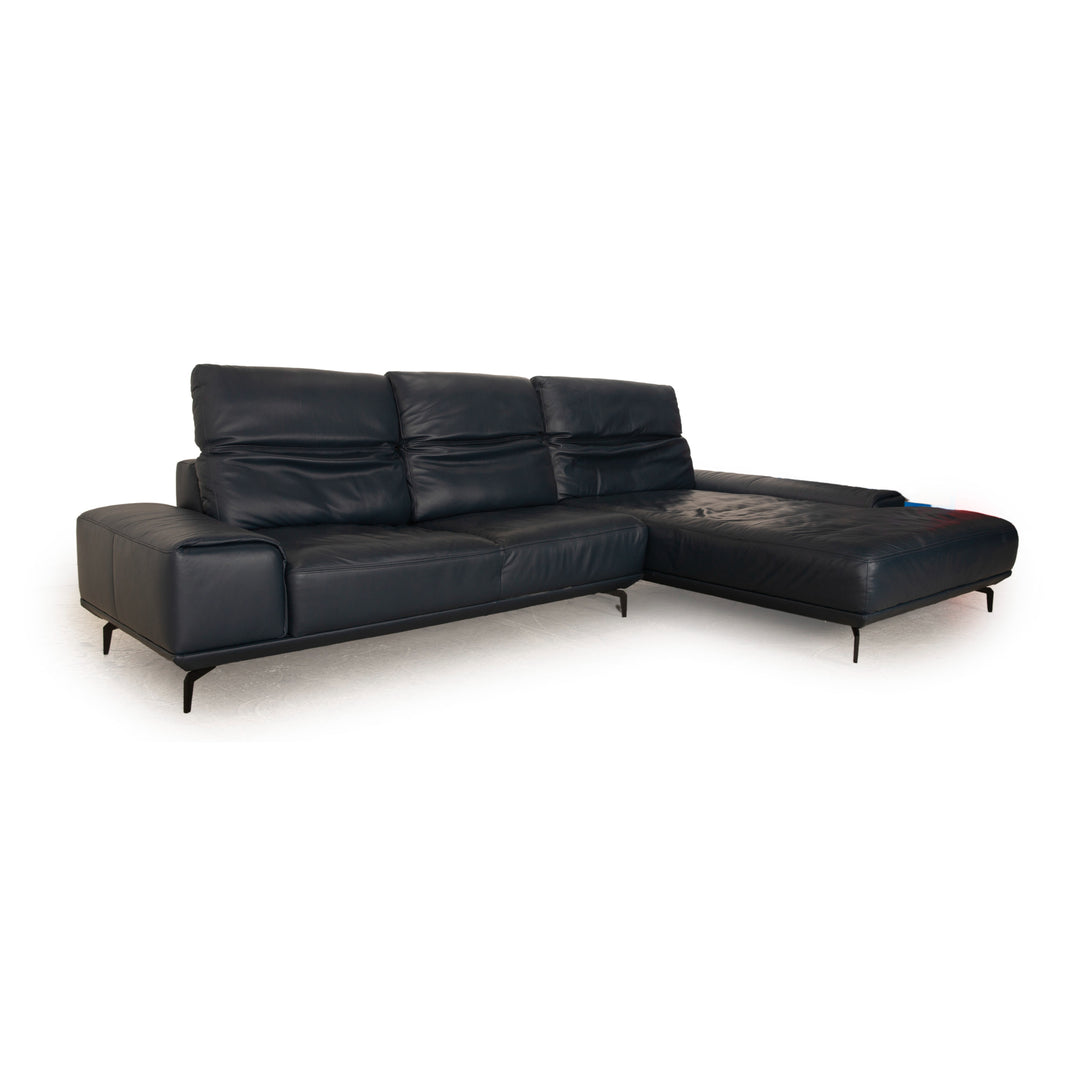 Musterring MR2490 Leather Corner Sofa Dark Blue Recamiere Right Sofa Couch Electric Function