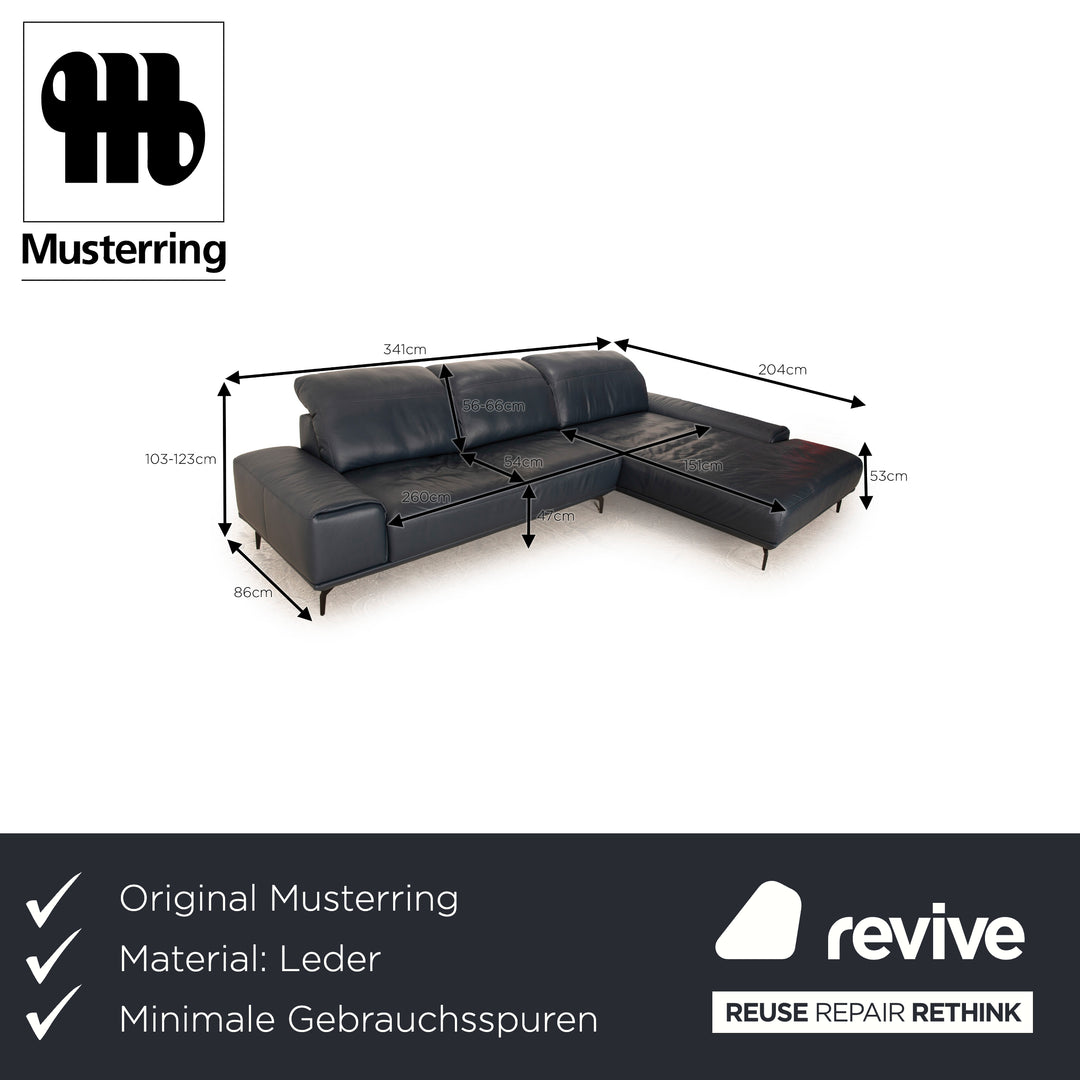 Musterring MR2490 Leder Ecksofa Dunkelblau Recamiere Rechts Sofa Couch elektrische Funktion