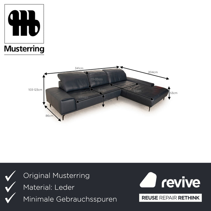 Musterring MR2490 Leather Corner Sofa Dark Blue Recamiere Right Sofa Couch Electric Function