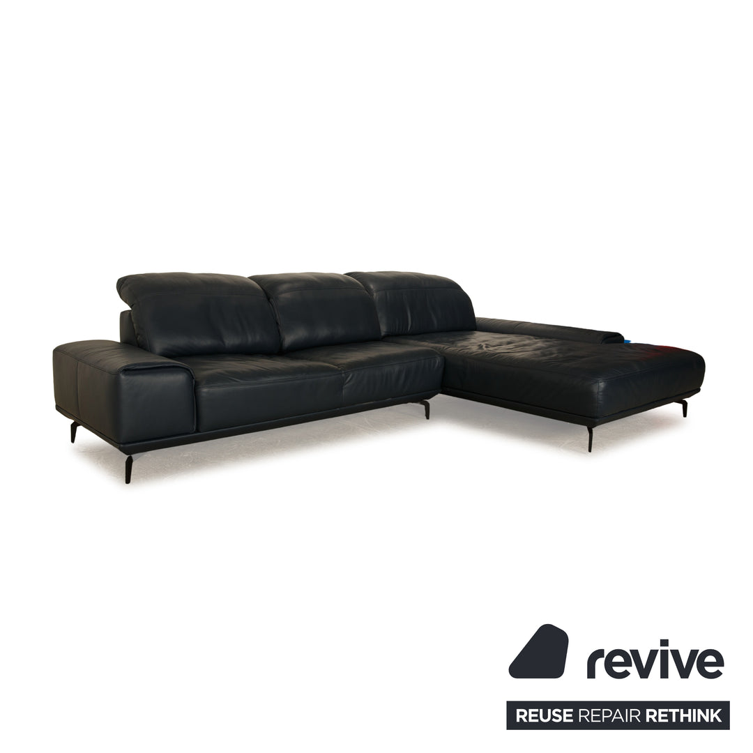 Musterring MR2490 Leather Corner Sofa Dark Blue Recamiere Right Sofa Couch Electric Function