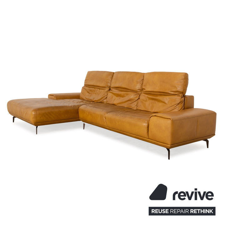 Musterring MR2490 Leather Corner Sofa Yellow Beige Recamiere Left Sofa Couch manual function