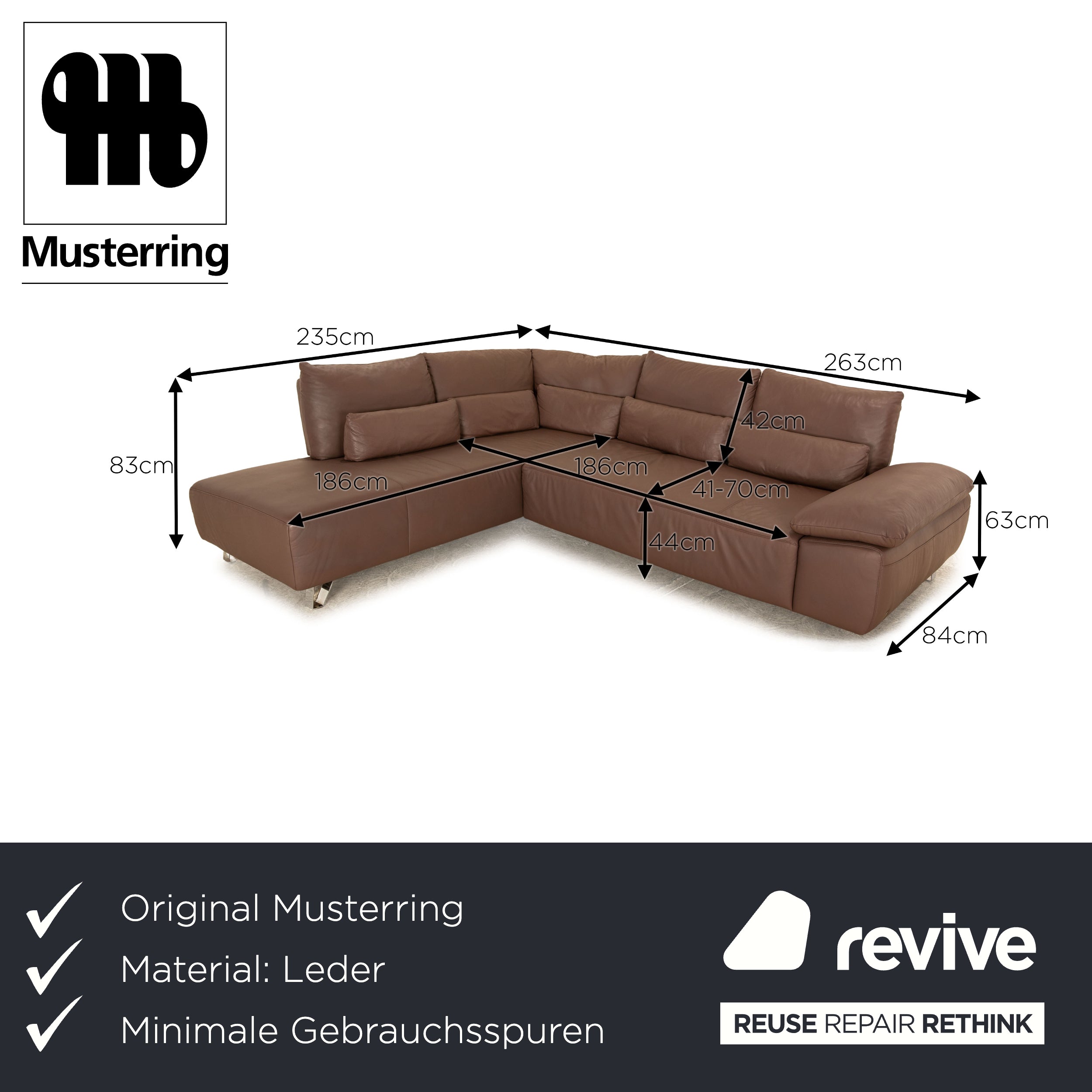 Musterring MR680 Leder Ecksofa Braun Sofa Couch manuelle Funktion