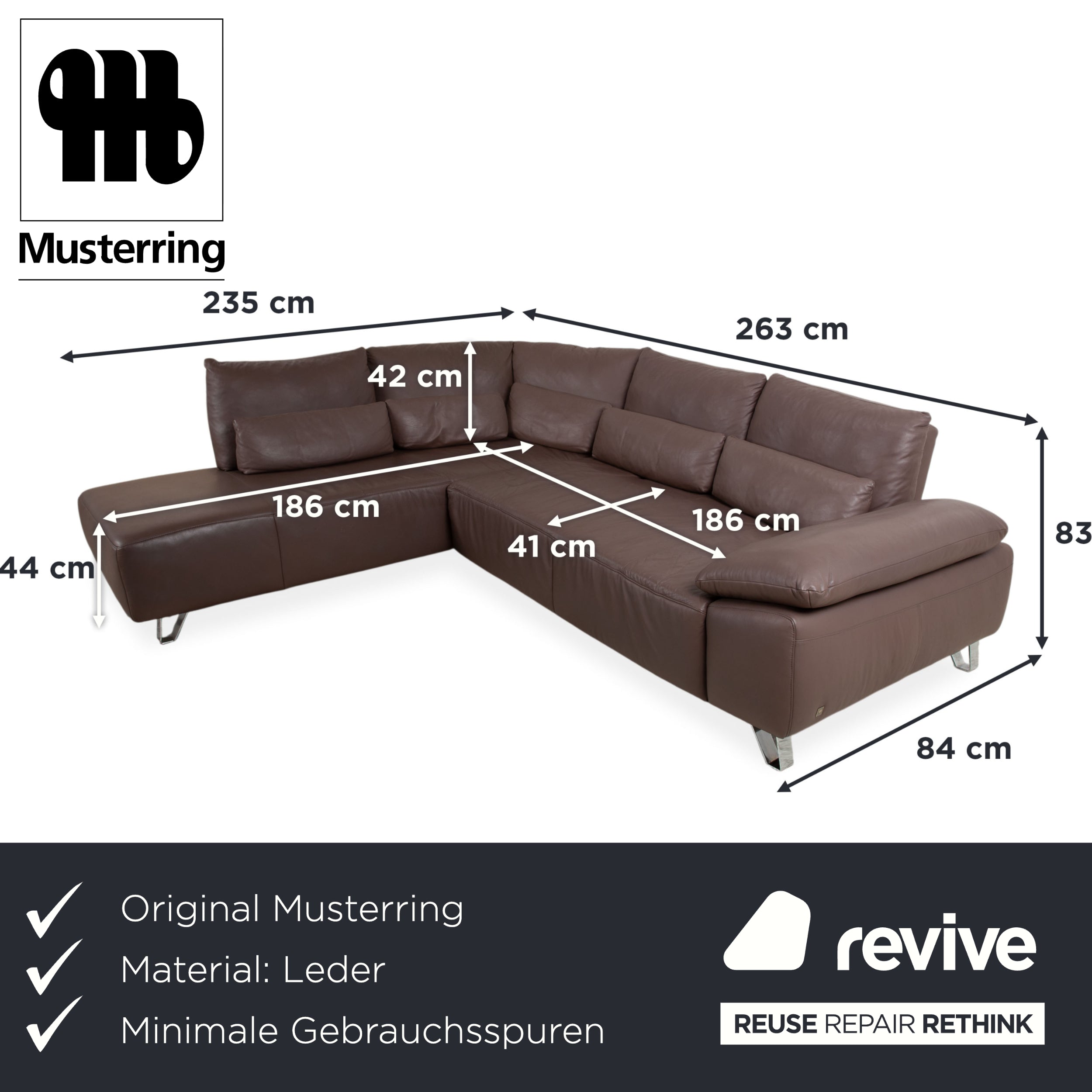 Musterring MR680 leather corner sofa brown sofa couch manual function