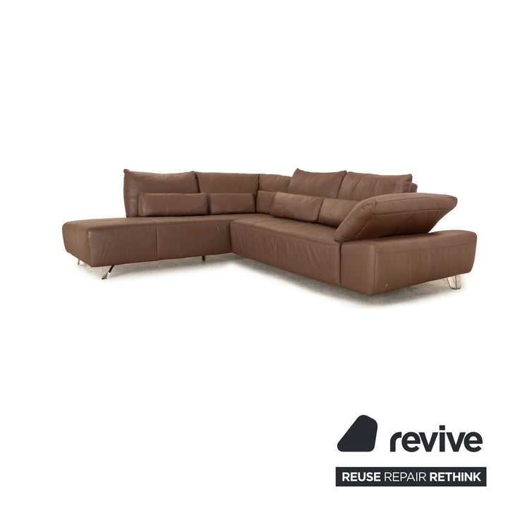 Musterring MR680 leather corner sofa brown sofa couch manual function