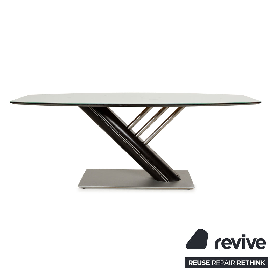 Table à manger Musterring Rosario bois verre marron marron foncé argent 195 x 75 x 95 cm