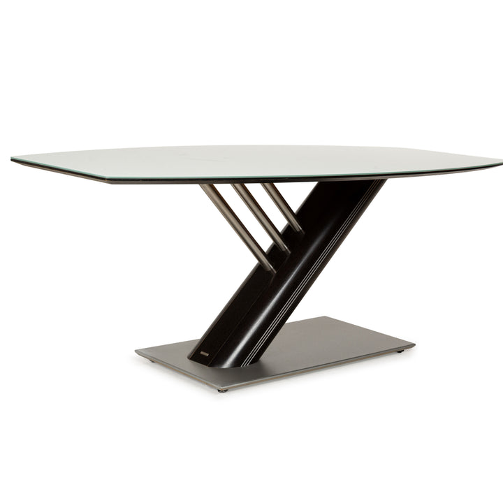 Table à manger Musterring Rosario bois verre marron marron foncé argent 195 x 75 x 95 cm