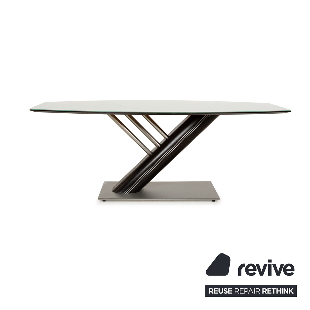 Table à manger Musterring Rosario bois verre marron marron foncé argent 195 x 75 x 95 cm