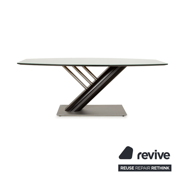 Table à manger Musterring Rosario bois verre marron marron foncé argent 195 x 75 x 95 cm