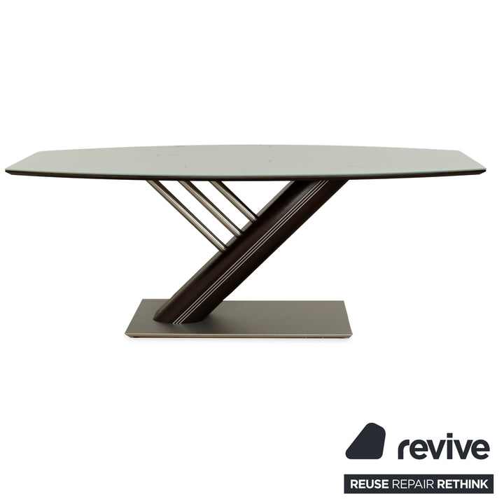Musterring Rosario glass dining table dark brown wood metal