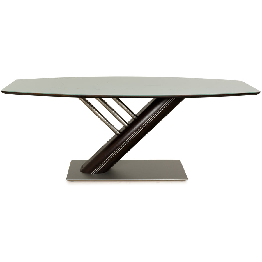 Musterring Rosario glass dining table dark brown wood metal