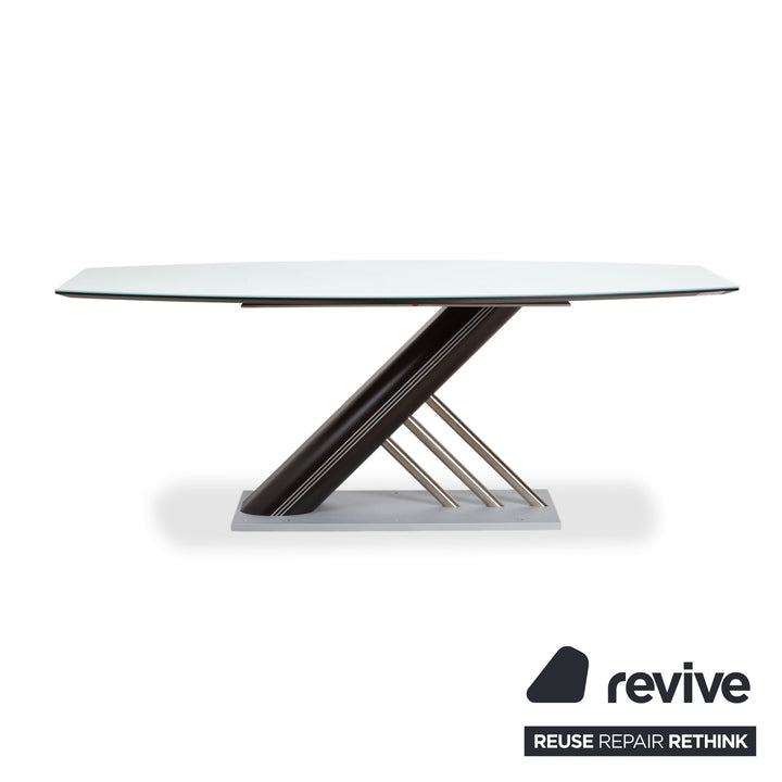 Musterring Rosario Wood Glass Metal Dining Table Ice Blue Grey Black
