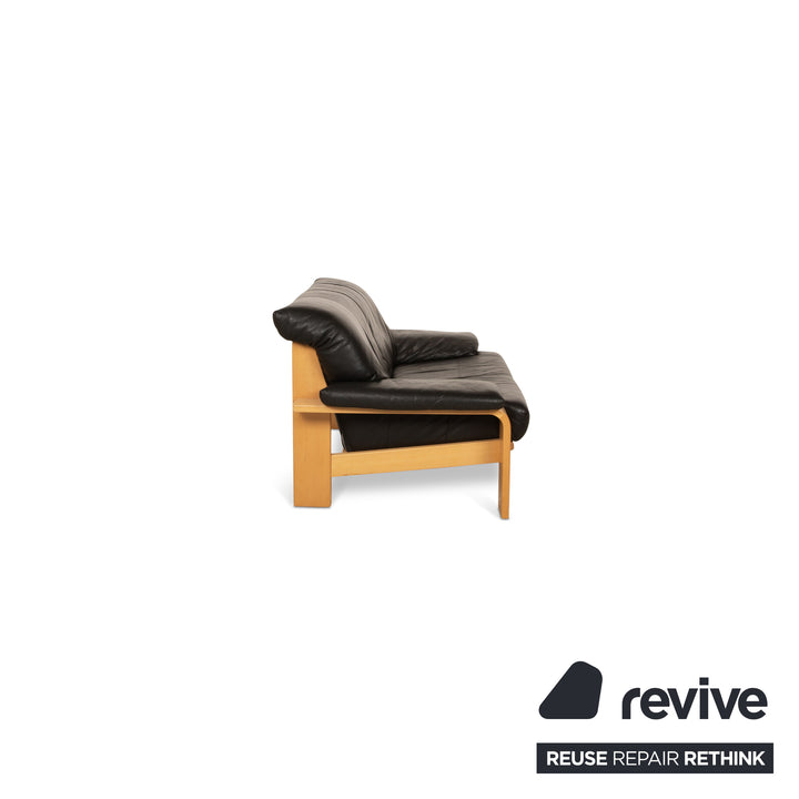 Musterring Sofa Set Three-Seater Two-Seater Armchair Leather Black Sofa Couch