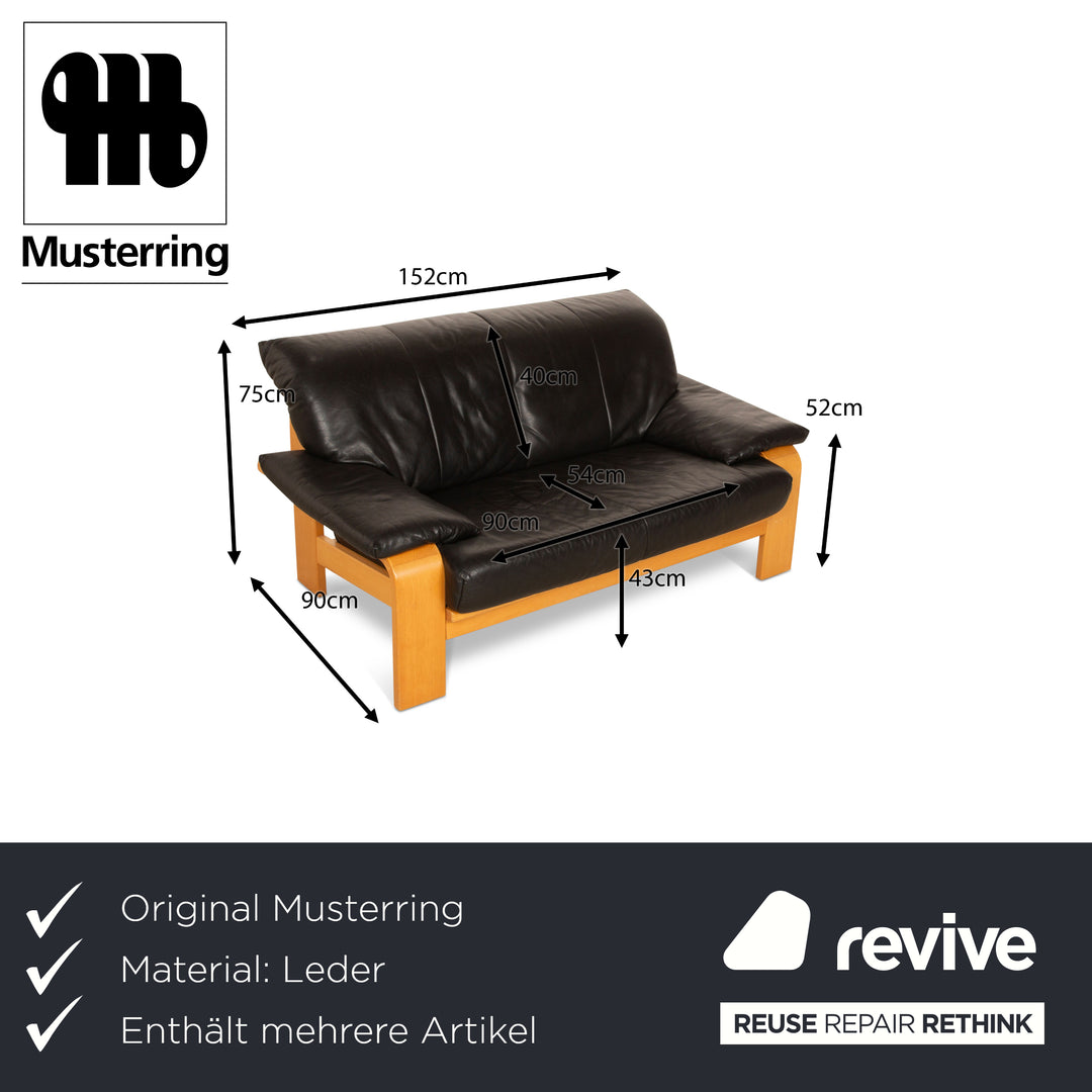 Musterring Sofa Set Three-Seater Two-Seater Armchair Leather Black Sofa Couch