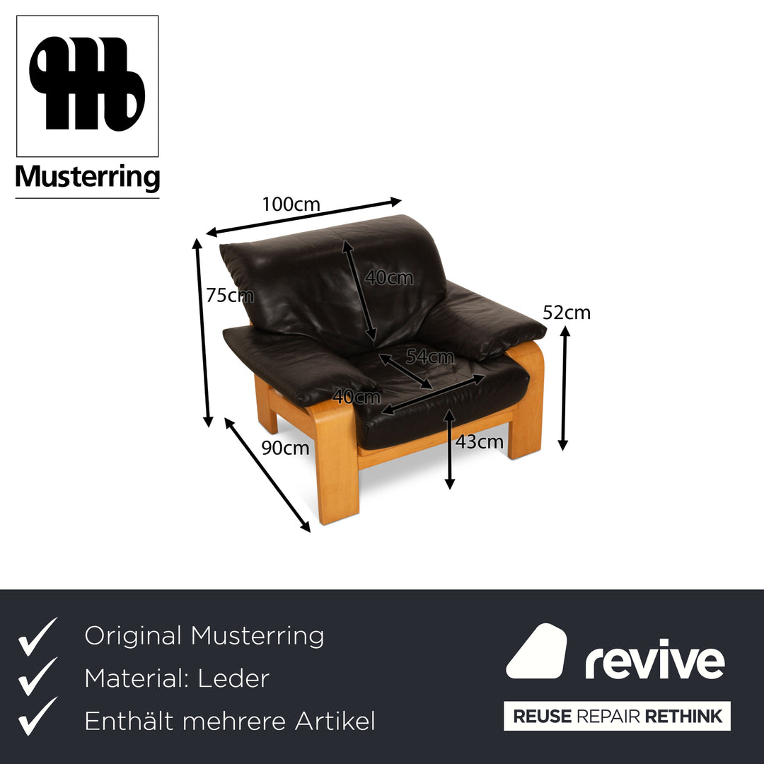 Musterring Sofa Set Three-Seater Two-Seater Armchair Leather Black Sofa Couch