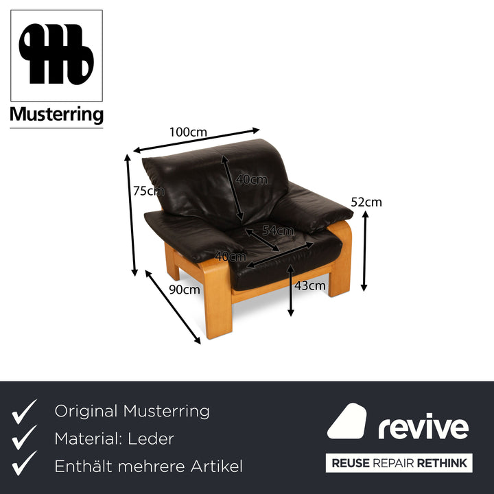 Musterring Sofa Set Three-Seater Two-Seater Armchair Leather Black Sofa Couch