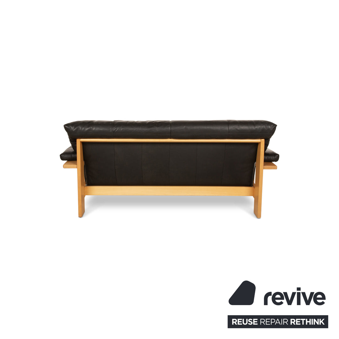 Musterring Sofa Set Three-Seater Two-Seater Armchair Leather Black Sofa Couch