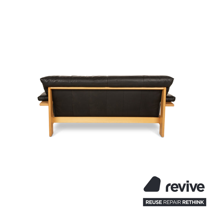 Musterring Sofa Set Three-Seater Two-Seater Armchair Leather Black Sofa Couch