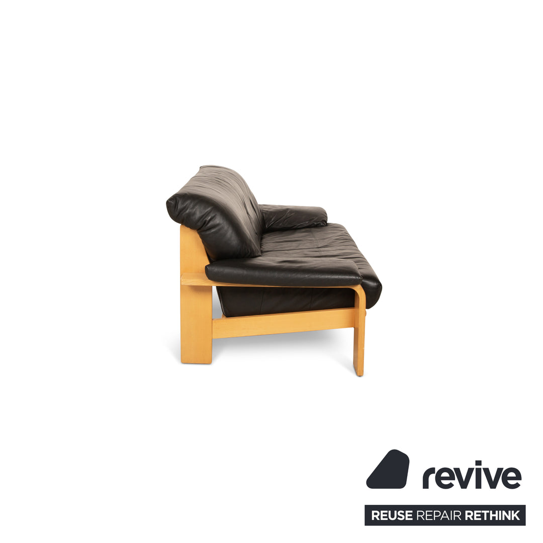 Musterring Sofa Set Three-Seater Two-Seater Armchair Leather Black Sofa Couch