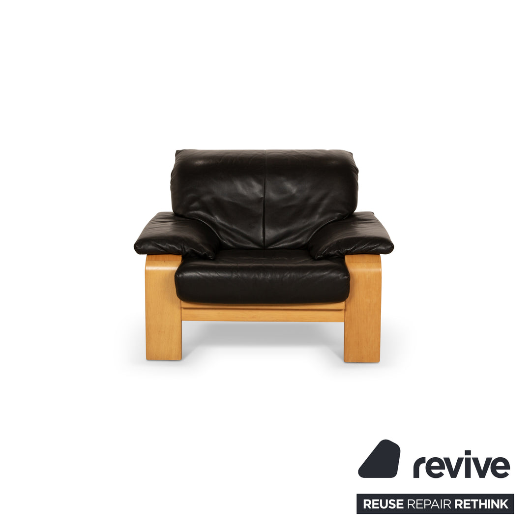 Musterring Sofa Set Three-Seater Two-Seater Armchair Leather Black Sofa Couch