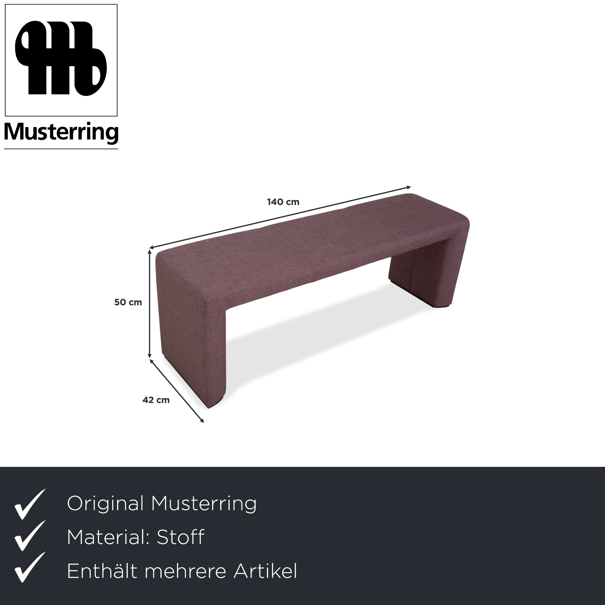 Musterring fabric bed, box spring bed, stool, purple rose, electric function
