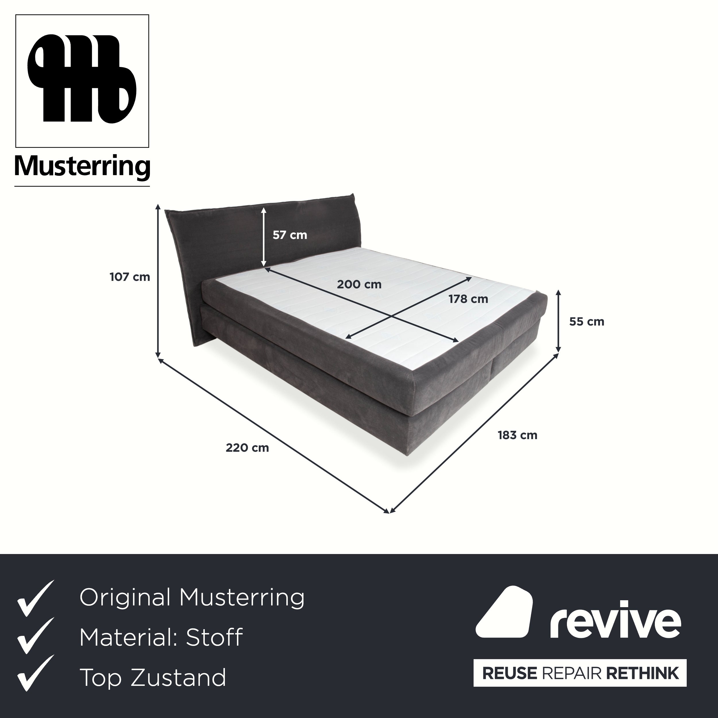 Musterring fabric bed grey bedroom box spring