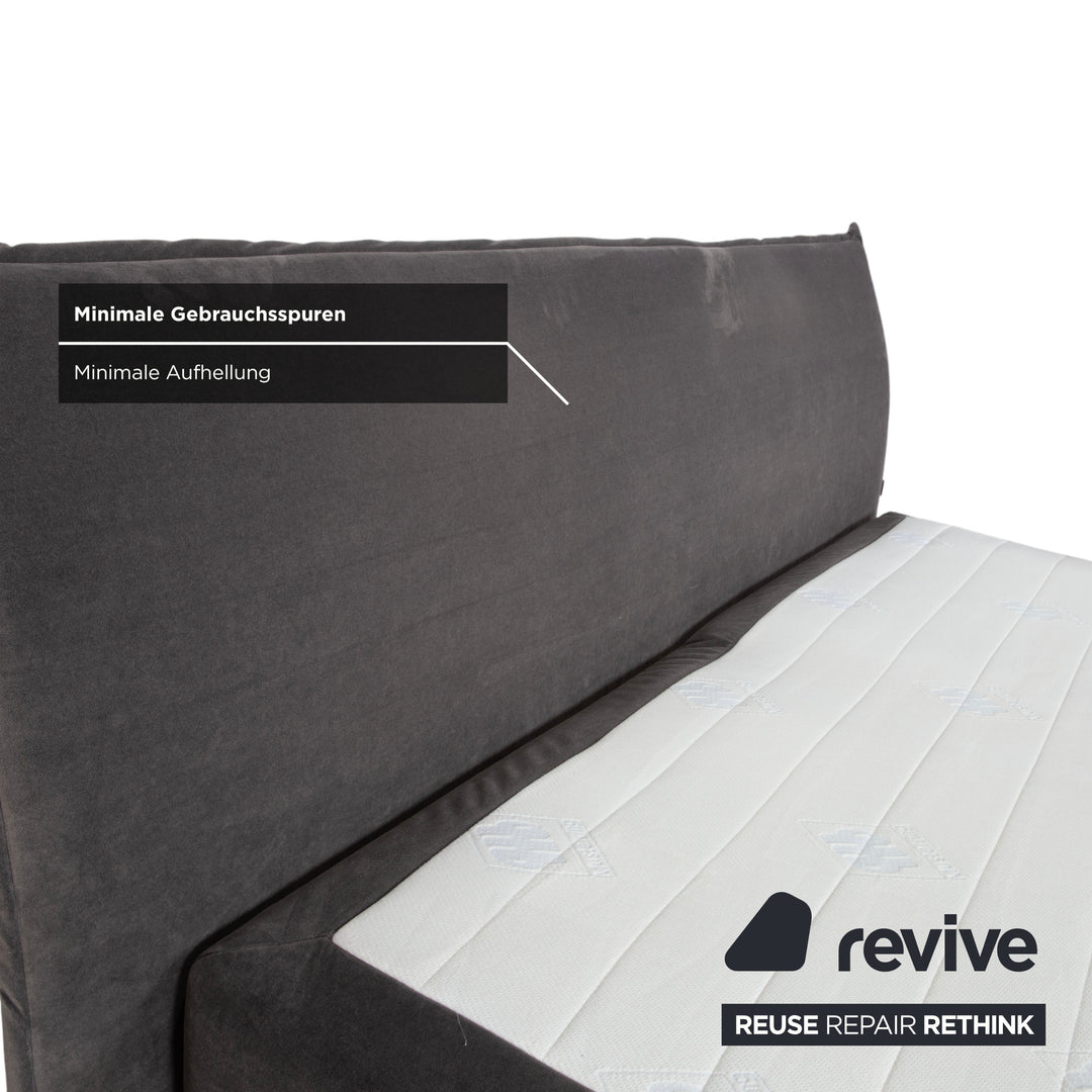 Lit en tissu gris pour chambre à coucher avec sommier tapissier