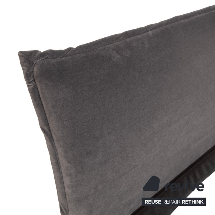 Lit en tissu gris pour chambre à coucher avec sommier tapissier