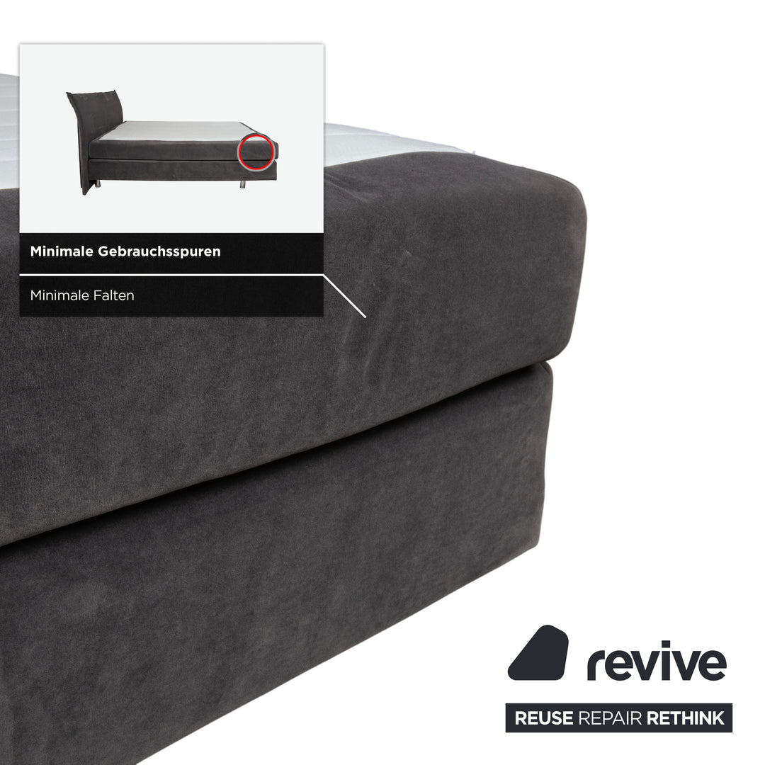 Lit en tissu gris pour chambre à coucher avec sommier tapissier