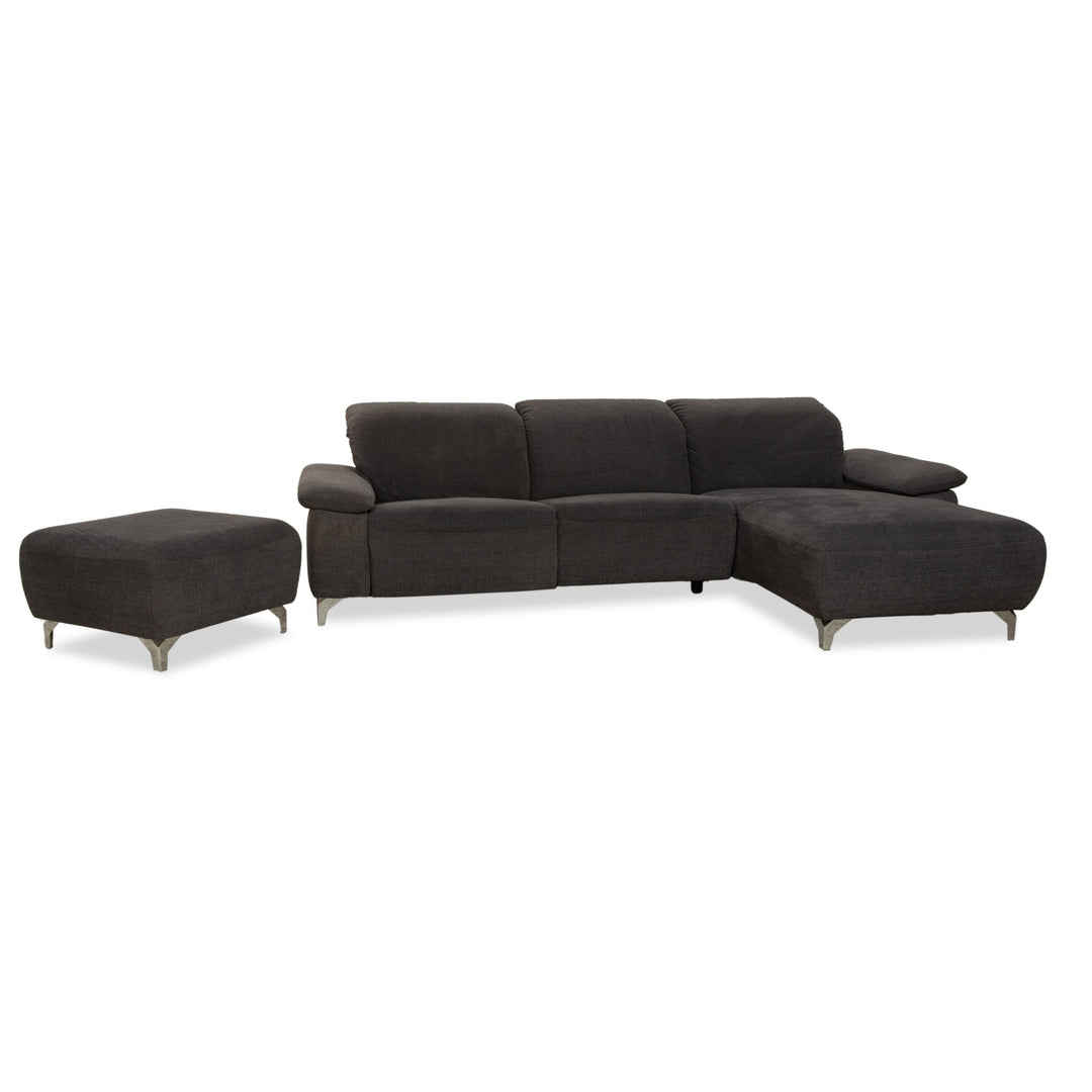 Canapé d'angle en tissu Musterring avec tabouret gris, canapé à fonctions manuelles et électriques