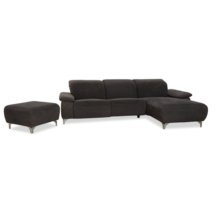 Canapé d'angle en tissu Musterring avec tabouret gris, canapé à fonctions manuelles et électriques