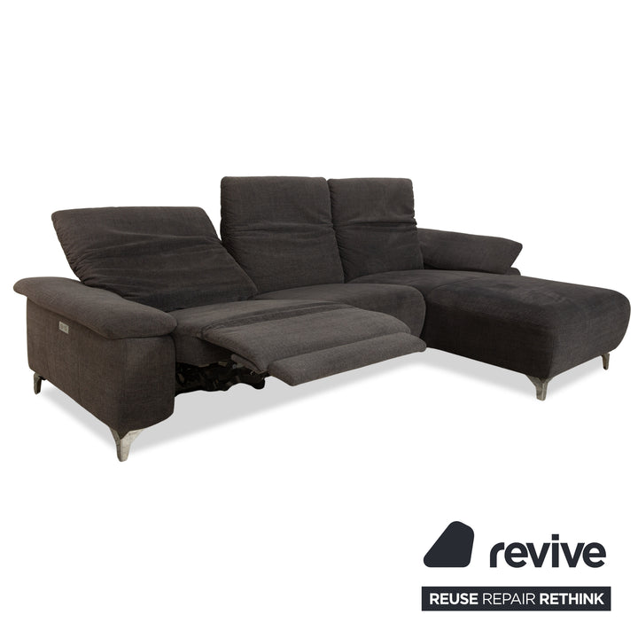 Canapé d'angle en tissu Musterring avec tabouret gris, canapé à fonctions manuelles et électriques