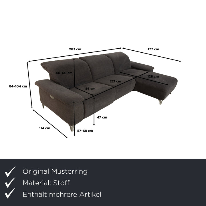 Canapé d'angle en tissu Musterring avec tabouret gris, canapé à fonctions manuelles et électriques